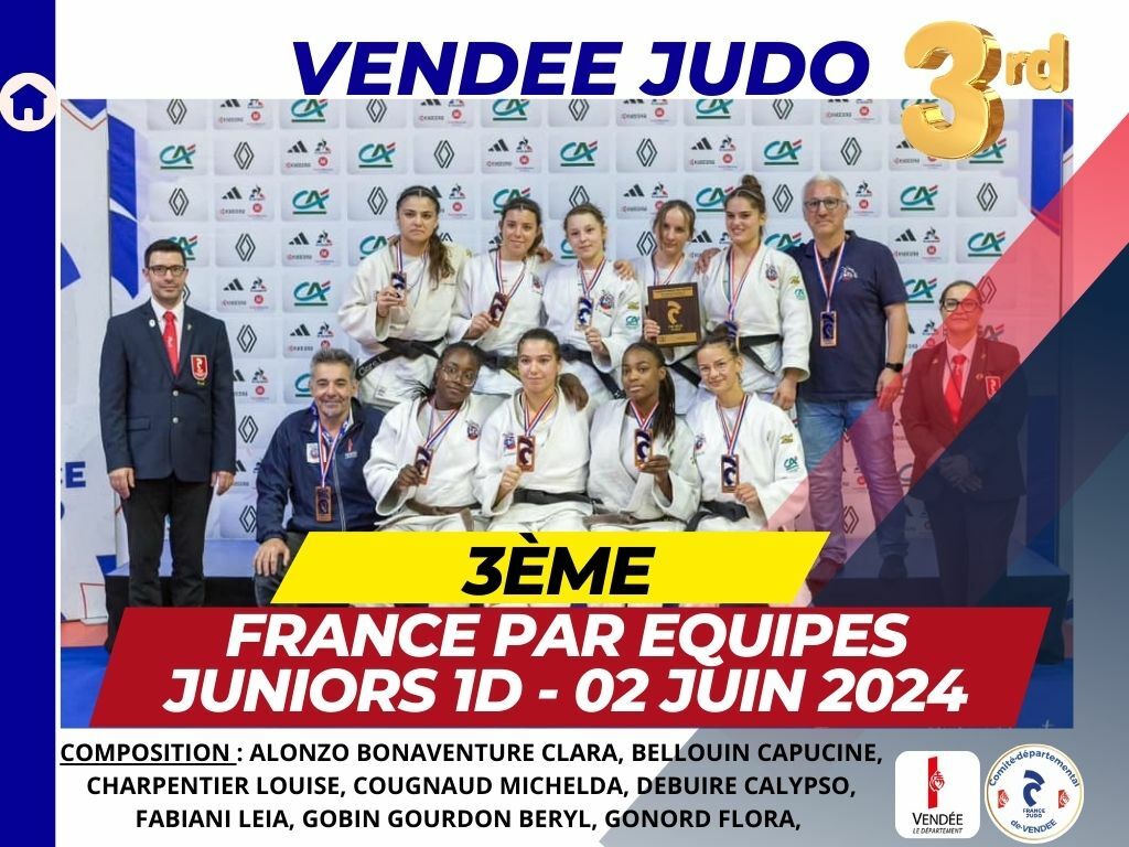 Vendée Judo 3ème au France par équipes de clubs Juniors 1D