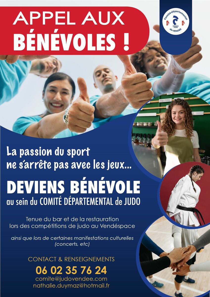 Deviens bénévole au sein de Comité Départemental de Judo de Vendée